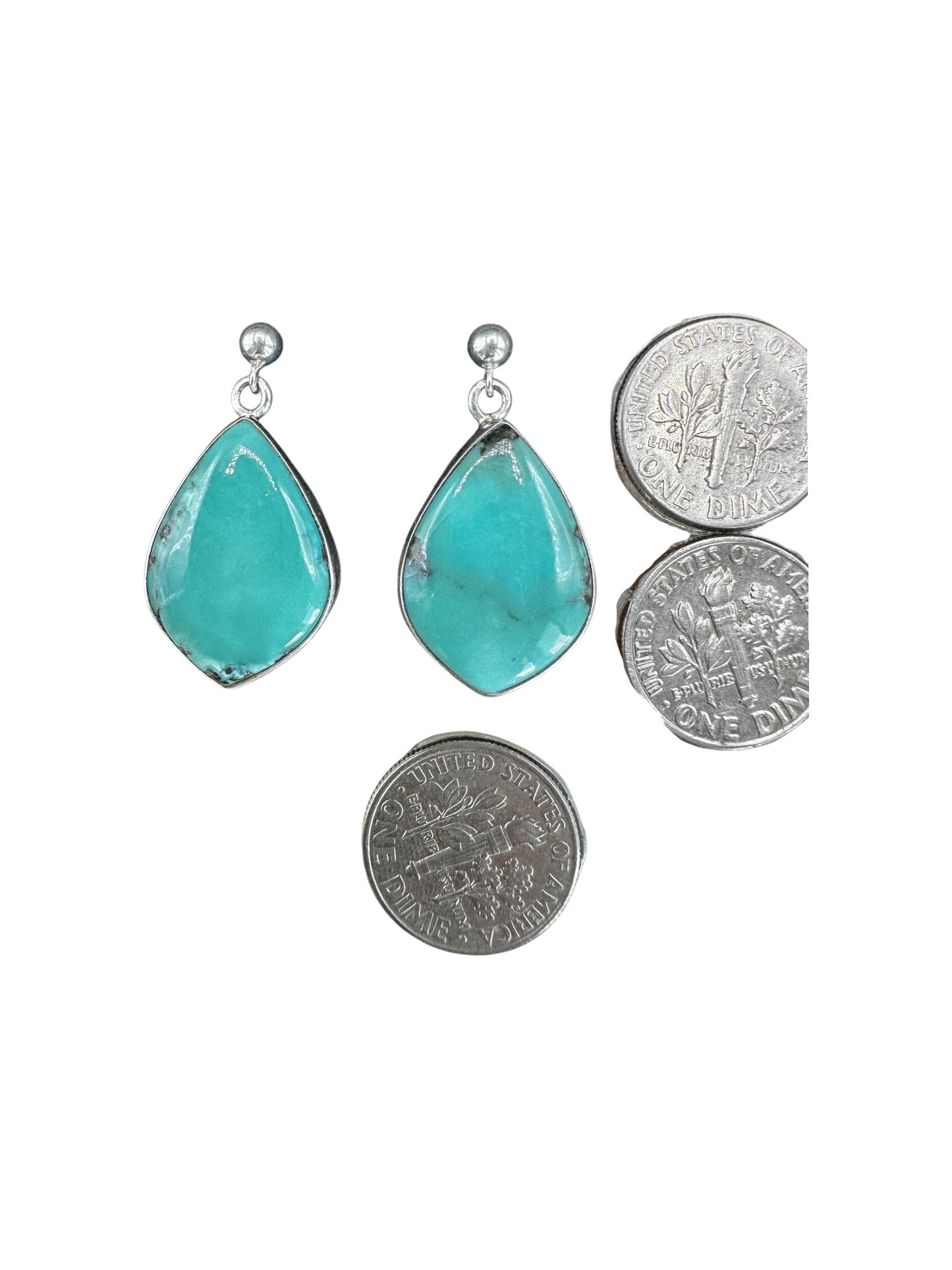 Shirley Henry - Cabochon Drop Dangle Earrings- Sterling Silver & Genuine Turquoise - Handmade Native American