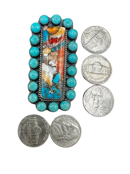 Patricia Yazzie - Statement Crawler Cabochon Ring - Sterling Silver & Genuine Turquoise - Handmade Native American