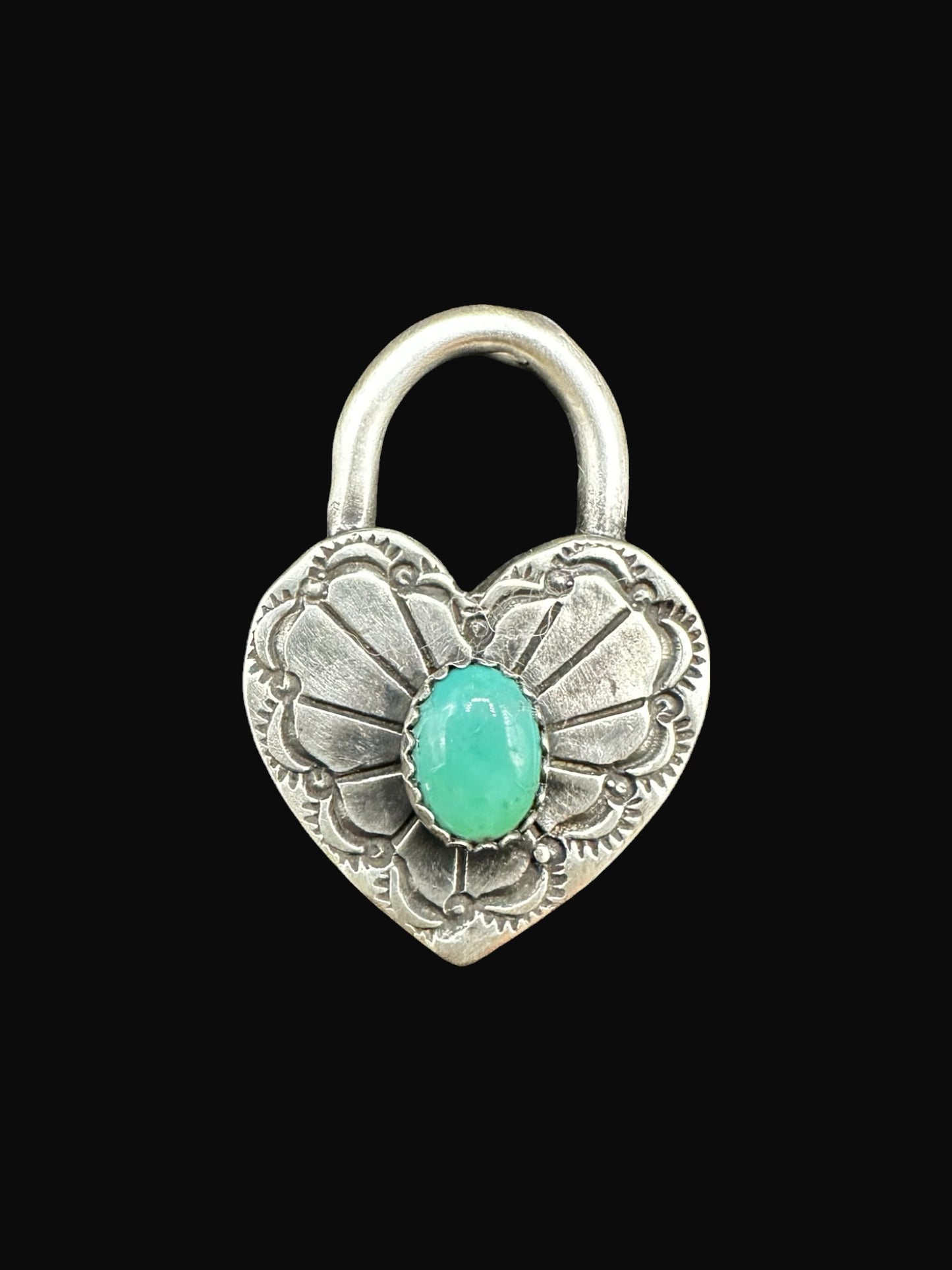 Small Heart Pendant - Sterling Silver & Genuine Turquoise - Handmade by Patricia Yazzie