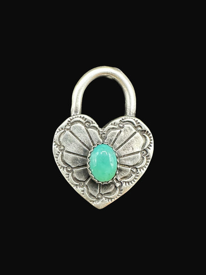 Small Heart Pendant - Sterling Silver & Genuine Turquoise - Handmade by Patricia Yazzie