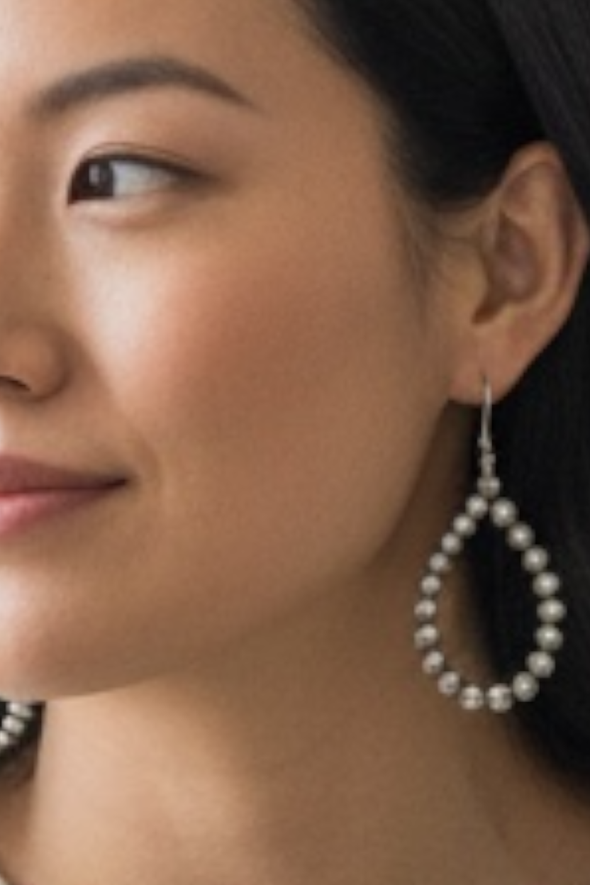 Teardrop Dangle Earrings - 5MM Pearls - Oxidized Sterling Silver - Hand Strung