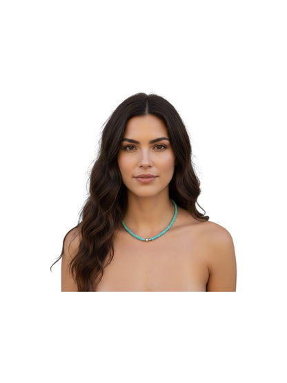 4MM Heishi Necklace – Genuine Turquoise with Sterling Silver Pearl - Handmade Native American | Pueblo Craft | New Mexico, USA