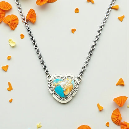 Jon McCray - Heart Necklace – Turquoise and Sterling Silver - Handmade Native American