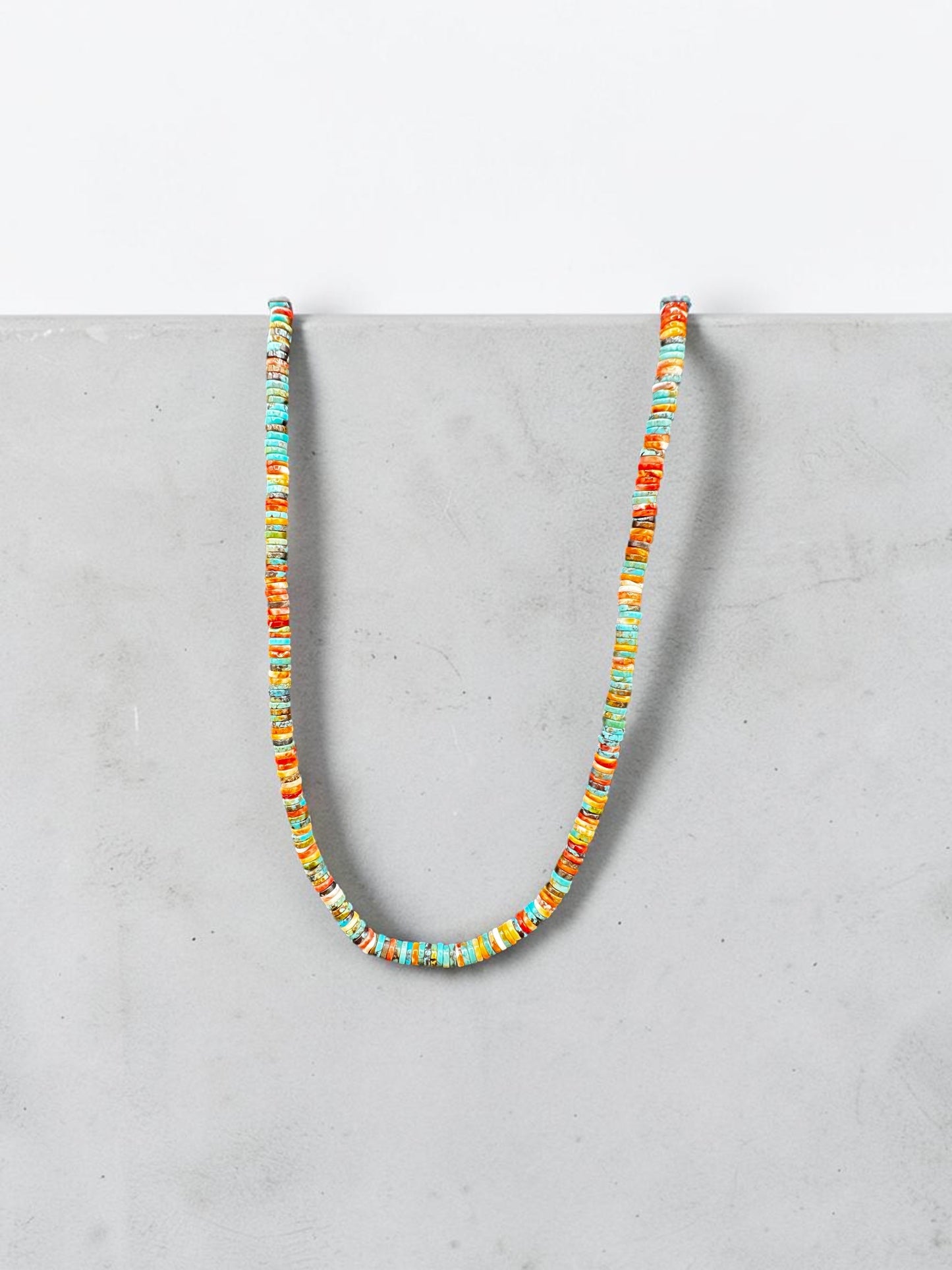 4MM Heishi Necklace Multi Color – Genuine Turquoise & Spiny Oyster  - Handmade Native American | Pueblo Craft | New Mexico, USA