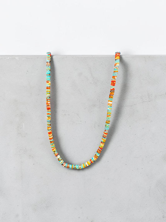 4MM Heishi Necklace Multi Color – Genuine Turquoise & Spiny Oyster  - Handmade Native American | Pueblo Craft | New Mexico, USA