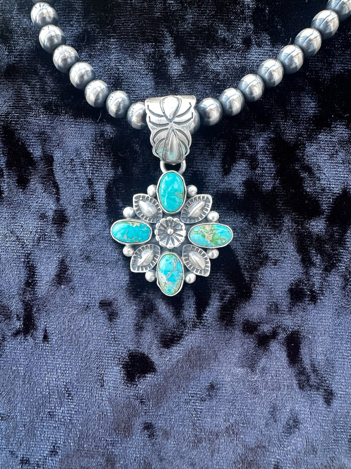 Floral Pendant - Turquoise and Sterling Silver  - Charles Johnson - Handcrafted Native American