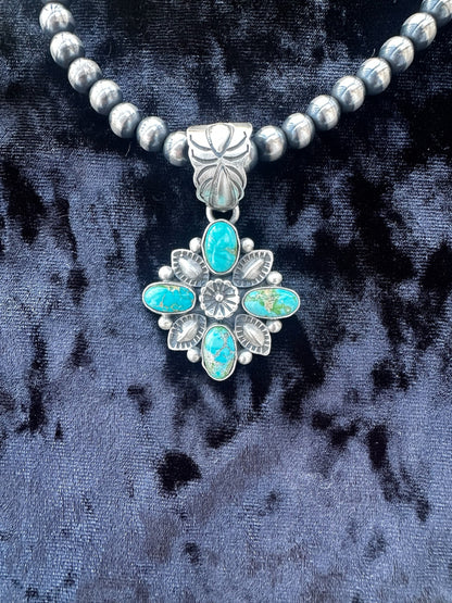Floral Pendant - Turquoise and Sterling Silver  - Charles Johnson - Handcrafted Native American