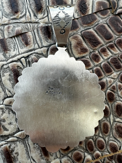 Large Coin Pendant - Sterling Silver and Kingman Turquoise - Handmade Native American - Ann Spencer