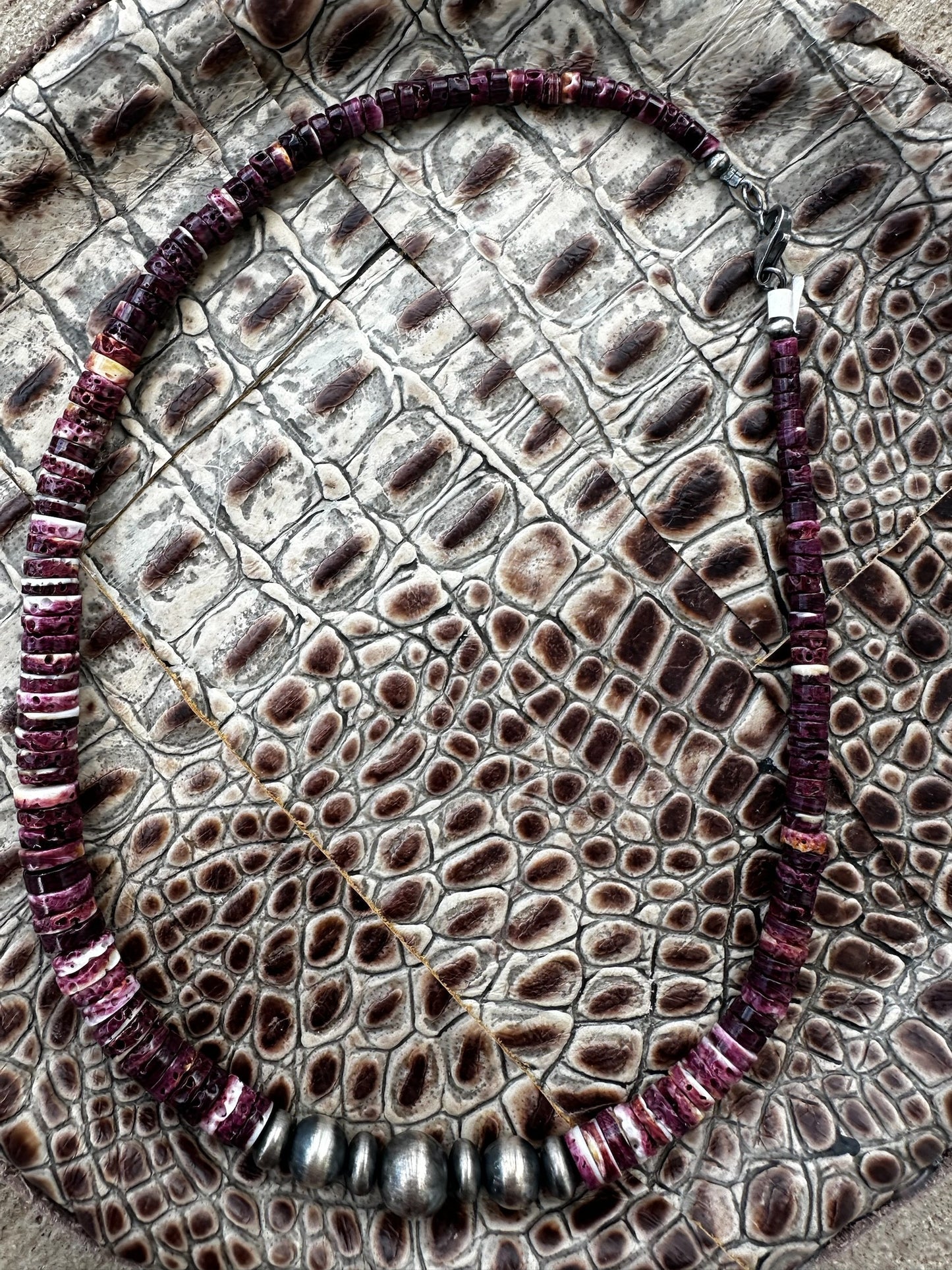 4MM to 8MM Graduated Heishe and Navajo Pearl Necklace - Sterling Silver and Spiny Oyster - Handstrung Native American