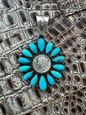 Large Coin Pendant - Sterling Silver and Kingman Turquoise - Handmade Native American - Ann Spencer