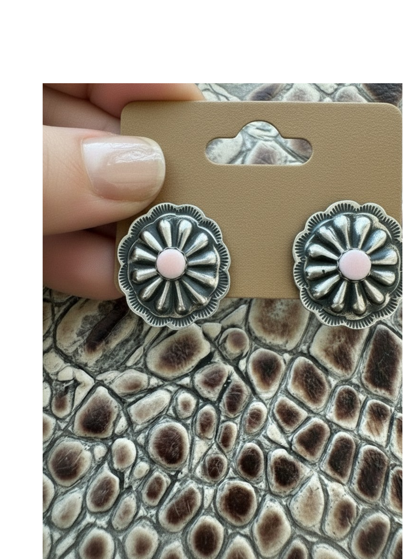 Small Concho Earrings - Sterling Silver and Queen Pink Conch - Artisan Collection