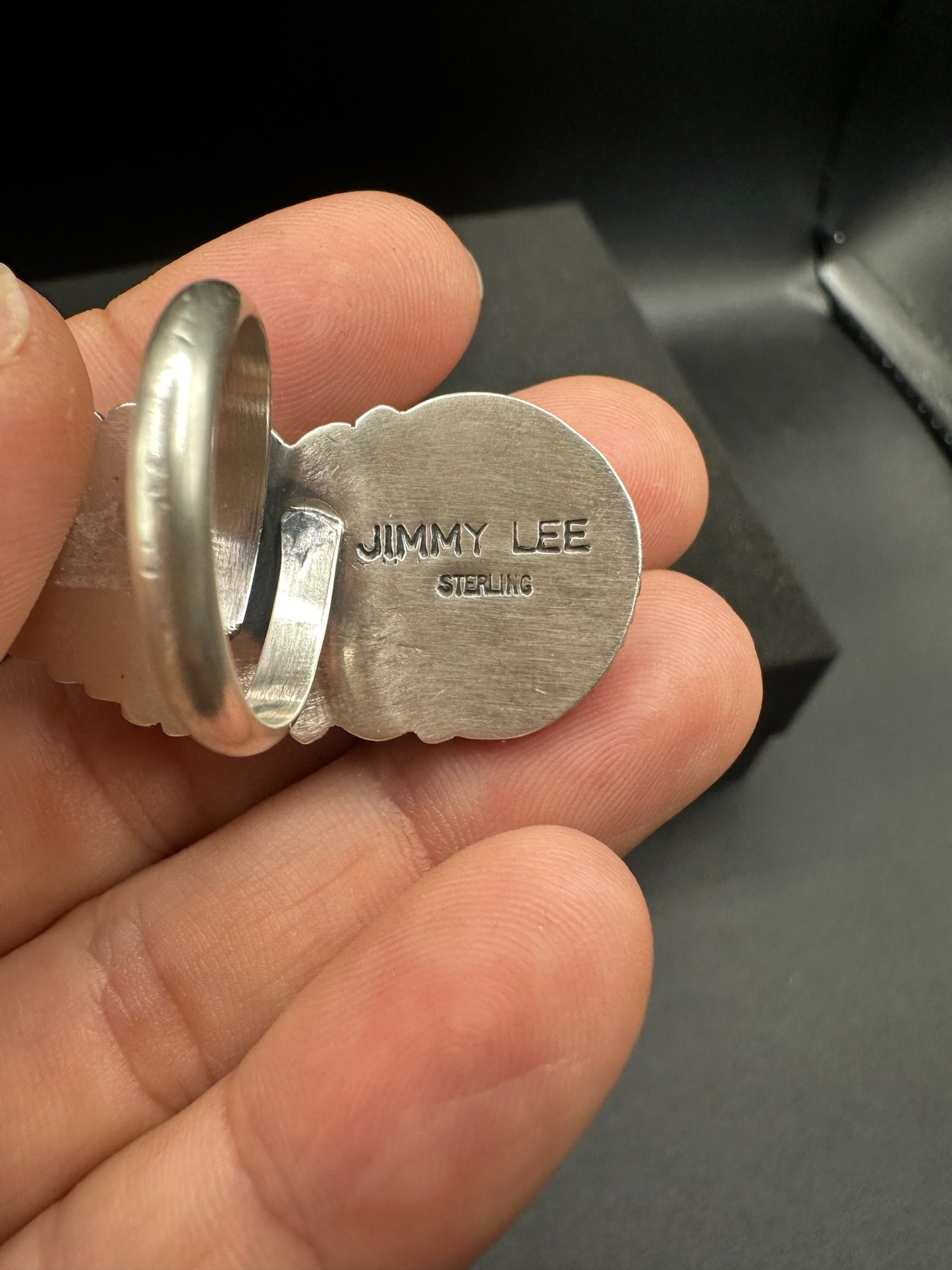 Medium Adjustable Crawler Ring - Sterling Silver and White Buffalo - Handmade Native American by Jimmy Lee