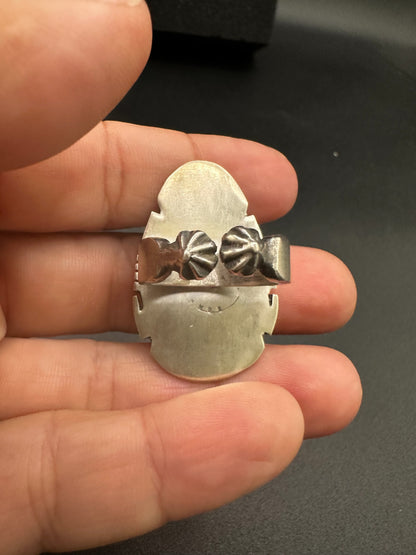 Medium Pear Cabochon Ring  – Sterling Silver and Genuine Spiny Oyster Ring -  Authentic Handmade Native American – John McCray