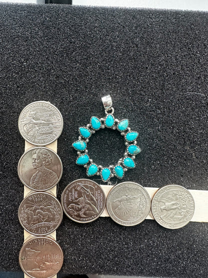 Medium Star Sun Pendant - Sterling Silver and Kingman Turquoise - Artisan Collection