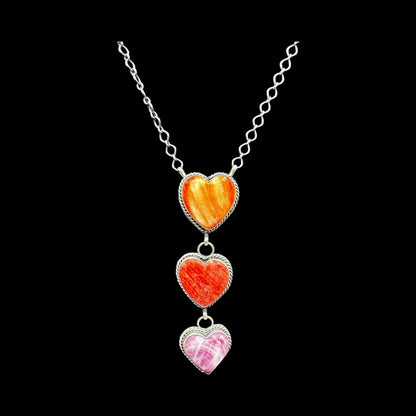 Vicky Hicks - Triple Heart Necklace Pendant - Sterling Silver and Spiny Oyster