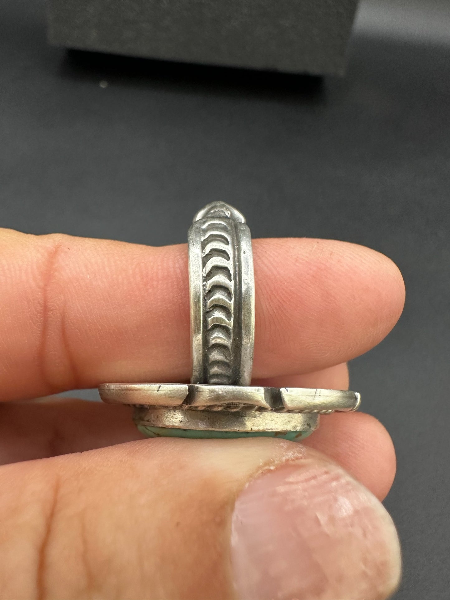 Medium Wide Oval Cabochon Ring  – Sterling Silver and Genuine Turquoise Ring -  Authentic Handmade Native American – John McCray