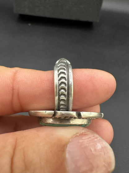 Medium Wide Oval Cabochon Ring  – Sterling Silver and Genuine Turquoise Ring -  Authentic Handmade Native American – John McCray
