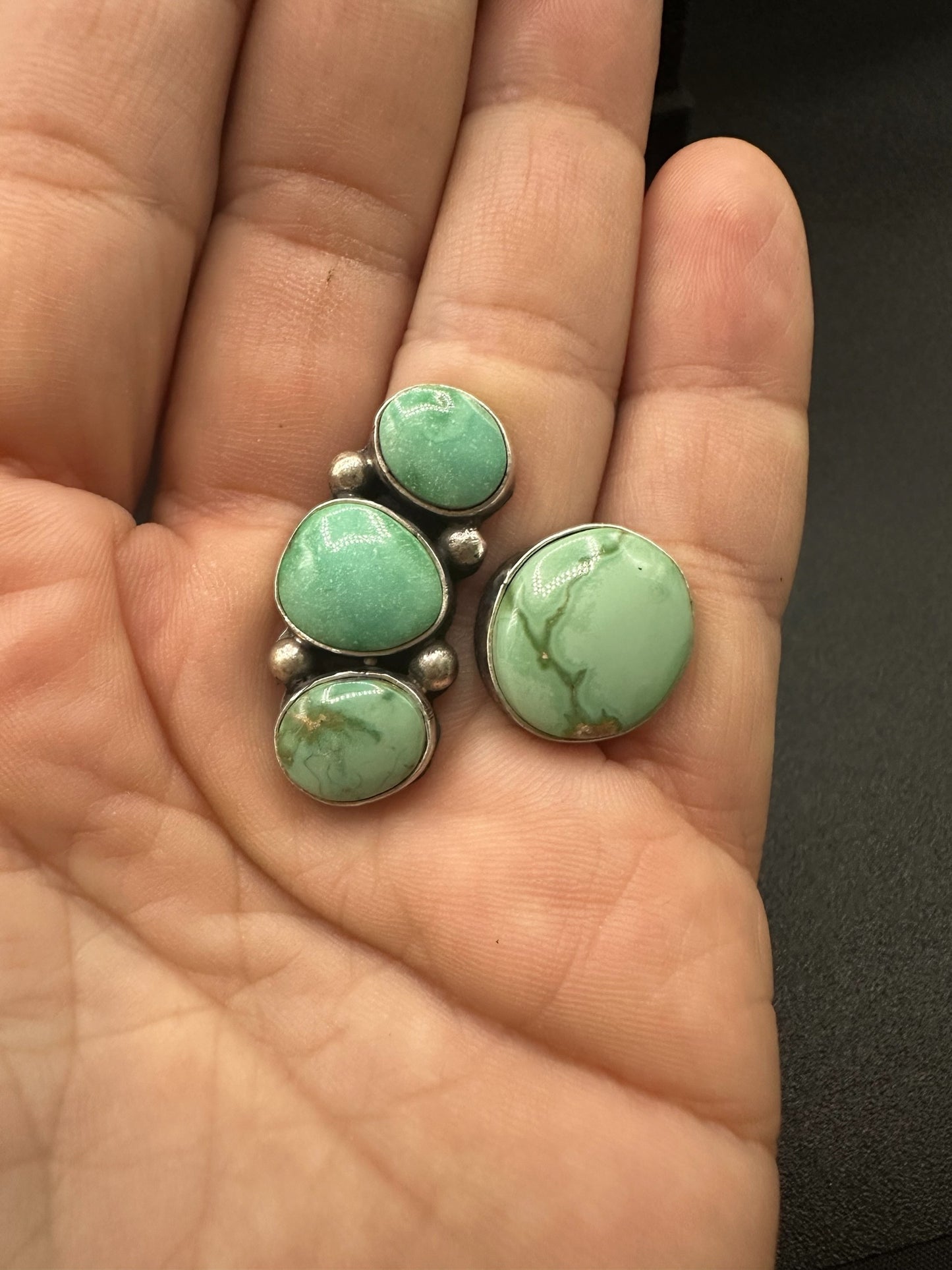 Large Quarter Cluster Ring  – Sterling Silver and Genuine Turquoise -  Authentic Handmade Native American – Emer Thompson