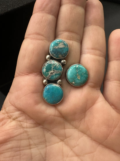 Large Quarter Cluster Ring  – Sterling Silver and Genuine Turquoise -  Authentic Handmade Native American – Emer Thompson