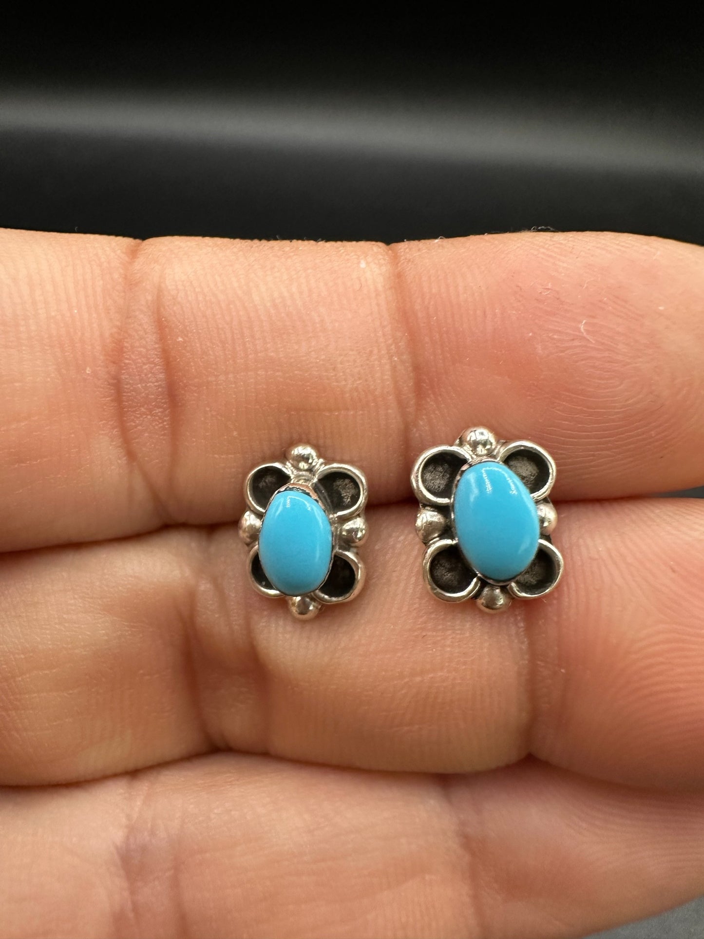 Small Butterfly Stud Earrings – Sterling Silver and Genuine Sleeping Beauty Turquoise -  Authentic Native American Handmade - American Sterling Silver - Made in USA