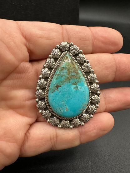 Large Pear-Cut or Wide Teardrop Ring  – Sterling Silver and Genuine Turquoise Ring -  Artisan Collection - Made in USA