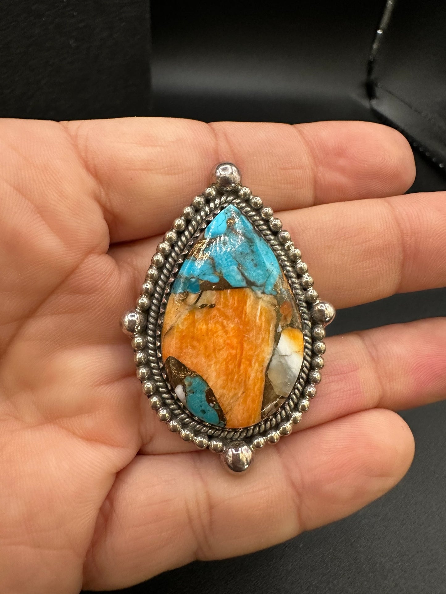 Large Pear-Cut or Wide Teardrop Ring  – Sterling Silver and Genuine Mojave Turquoise Ring -  Artisan Collection - Made in USA
