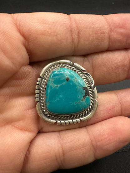 Medium Freeform Cabochon Ring  – Sterling Silver and Genuine Turquoise Ring -  Authentic Handmade Native American – John McCray - Made in USA