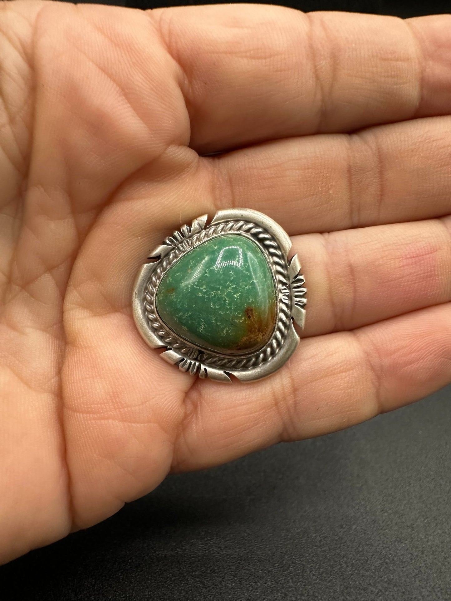 Medium Trillion Cabochon Ring  – Sterling Silver and Genuine Turquoise Ring -  Authentic Handmade Native American – John McCray