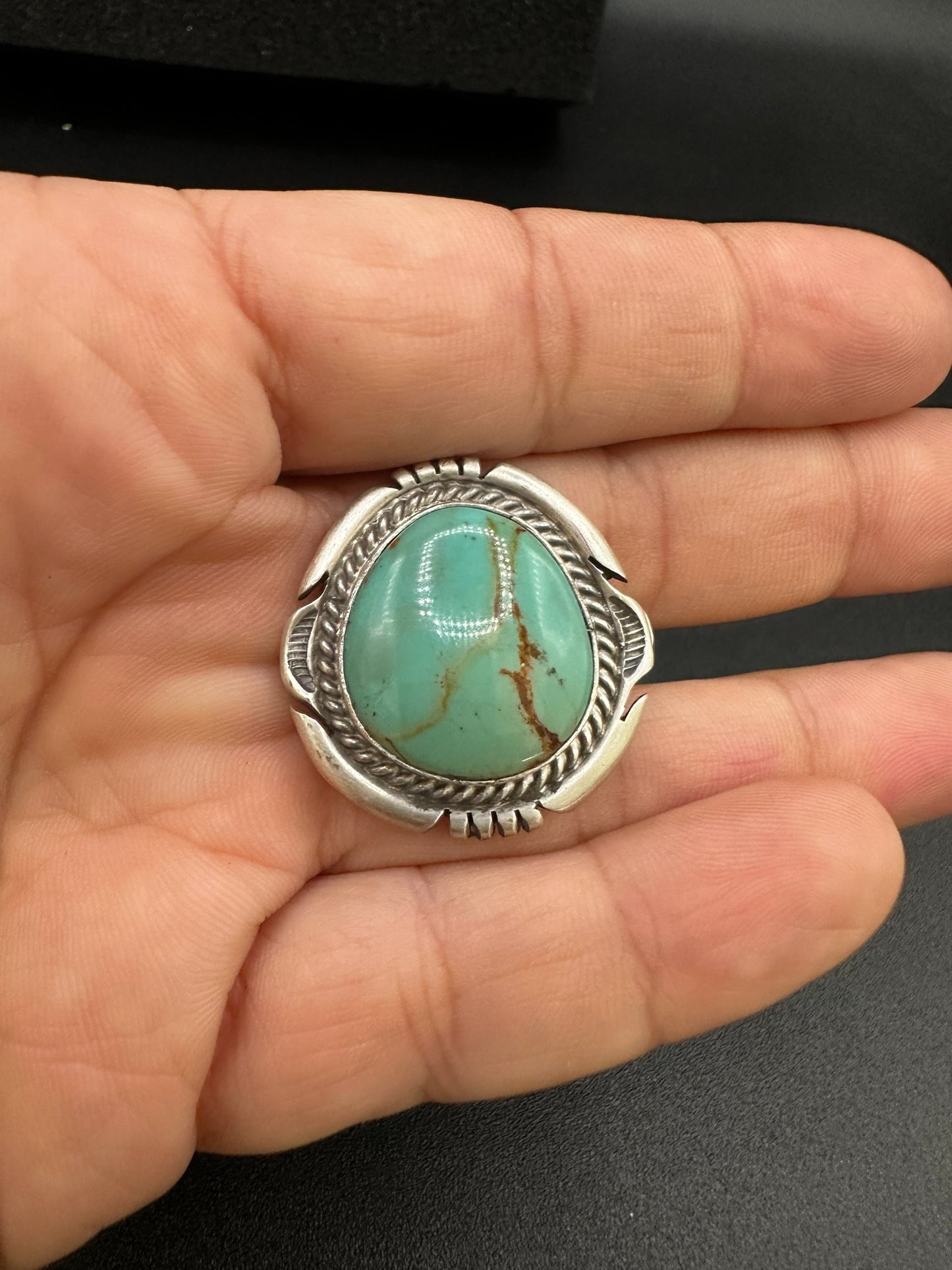 Medium Wide Oval Cabochon Ring  – Sterling Silver and Genuine Turquoise Ring -  Authentic Handmade Native American – John McCray