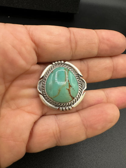 Medium Wide Oval Cabochon Ring  – Sterling Silver and Genuine Turquoise Ring -  Authentic Handmade Native American – John McCray