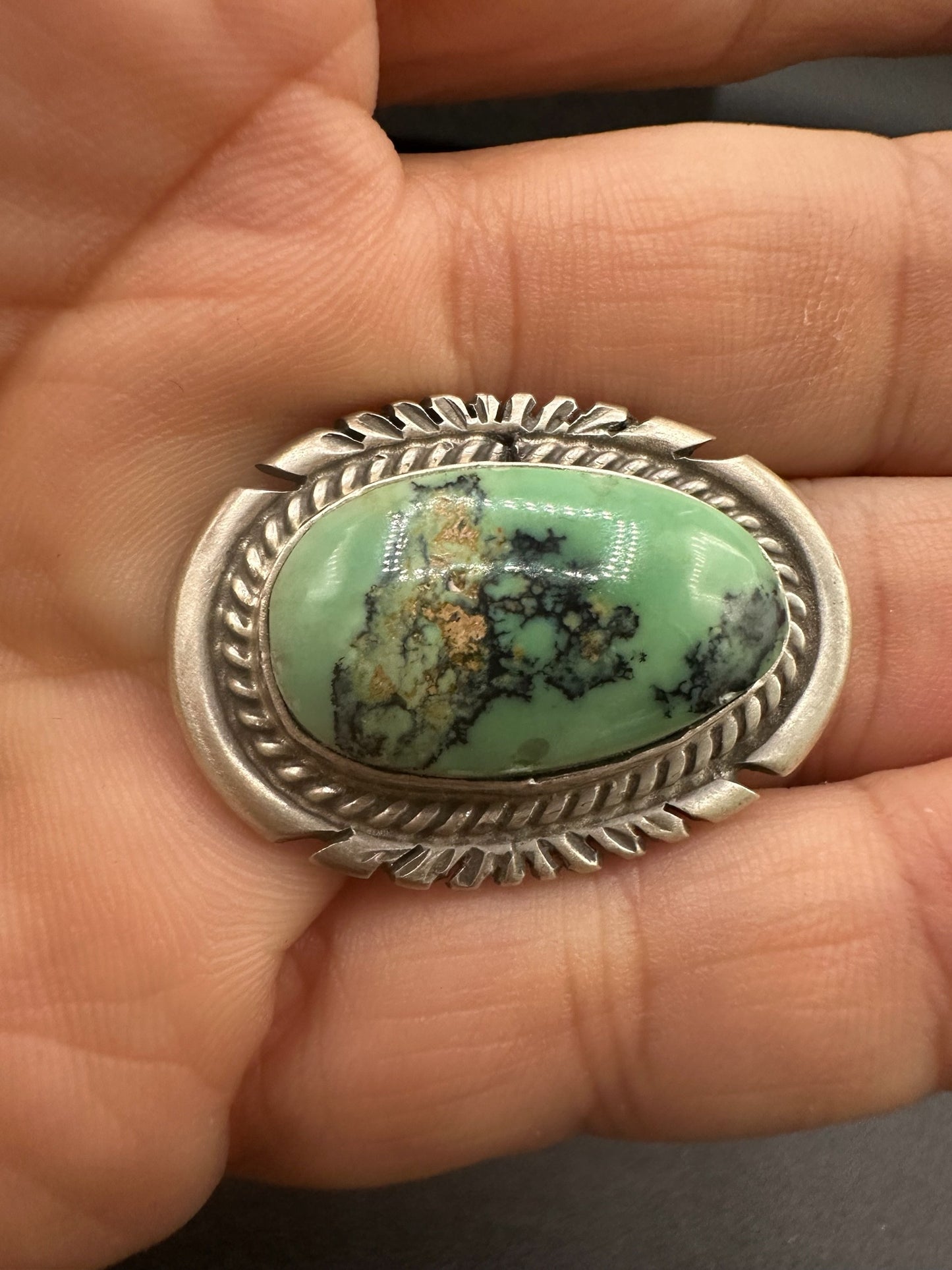 Medium Narrow Oval Cabochon Ring  – Sterling Silver and Genuine Turquoise Ring -  Authentic Handmade Native American – John McCray - Made in USA