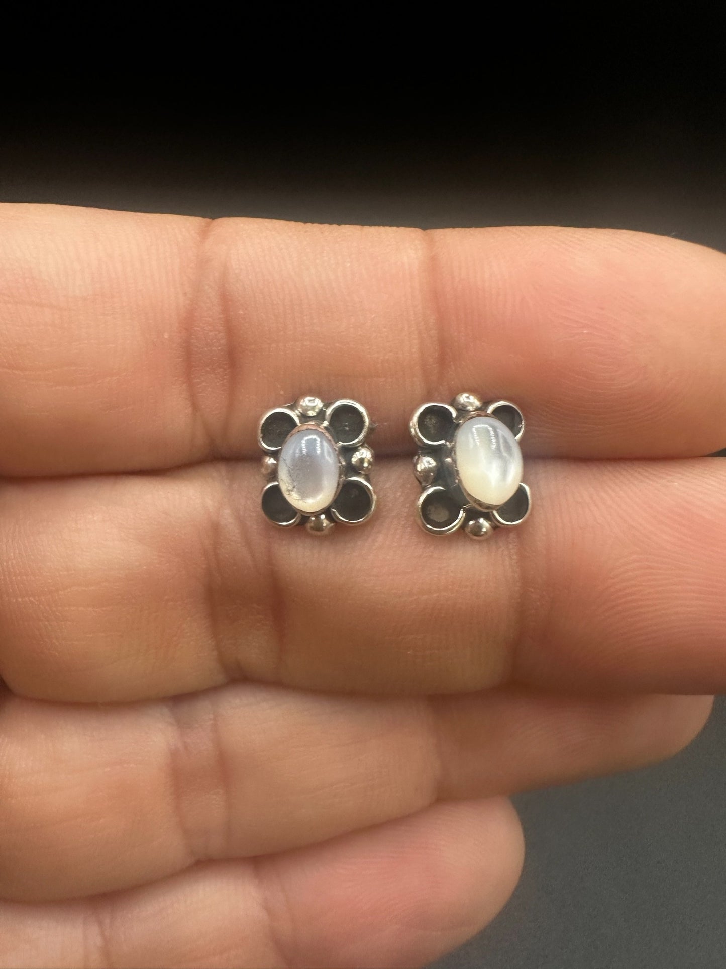 Small Butterfly Stud Earrings – Sterling Silver and Genuine Mother of Pearl -  Authentic Native American Handmade - American Sterling Silver - Made in USA
