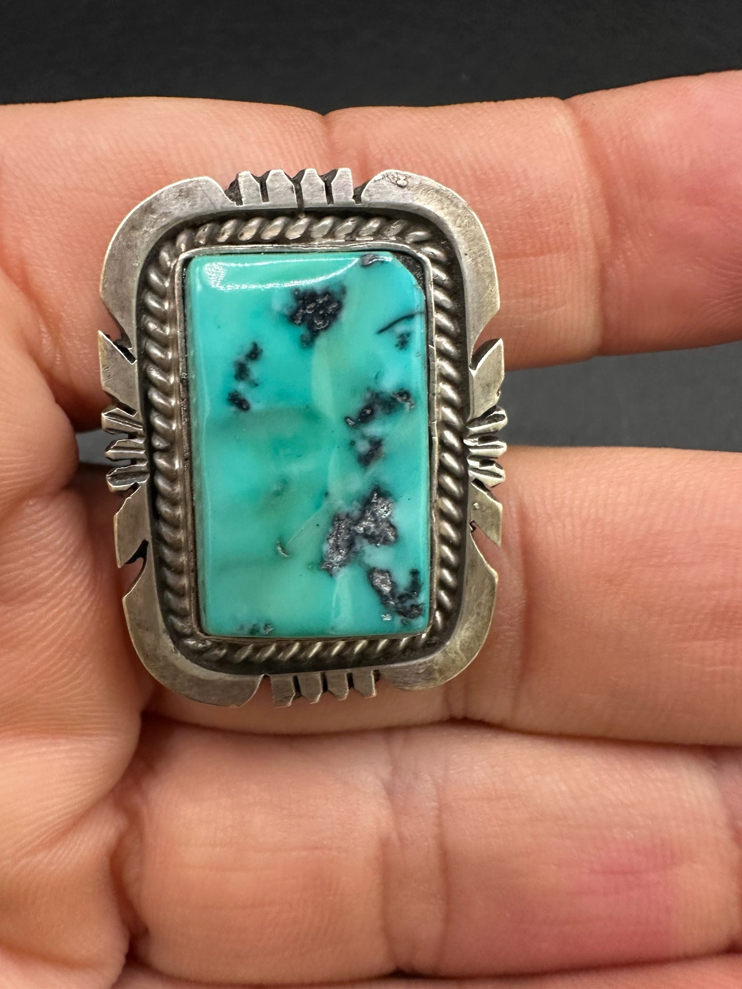 Medium Rectangle Cabochon Ring  – Sterling Silver and Genuine Turquoise Ring -  Authentic Handmade Native American – John McCray
