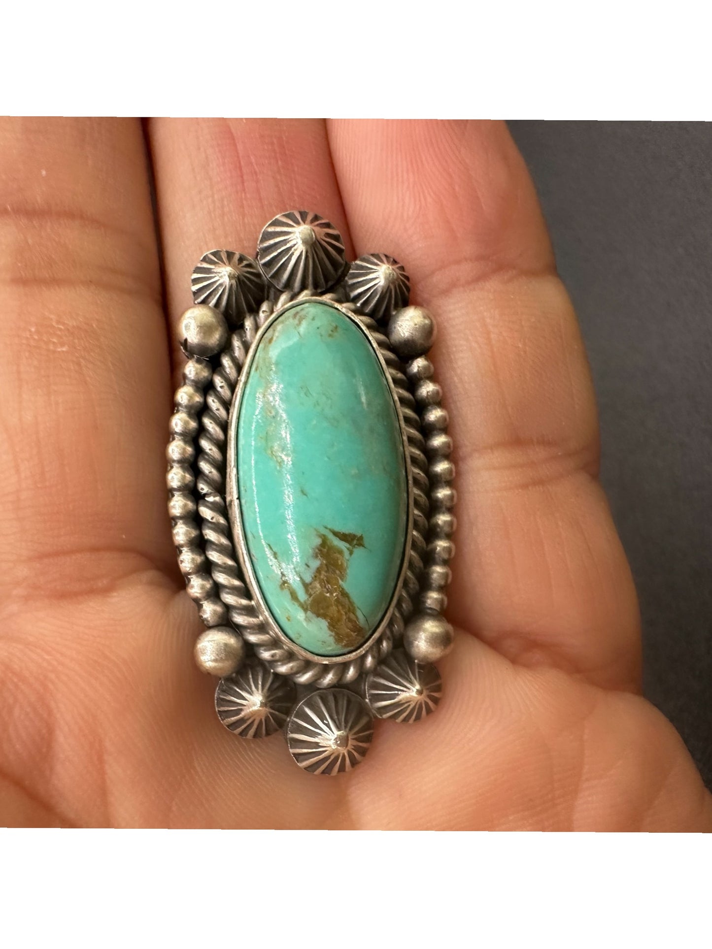 Medium Oval Cabochon Ring  – Sterling Silver and Genuine Turquoise -  Authentic Handmade Native American – Max Calladitto