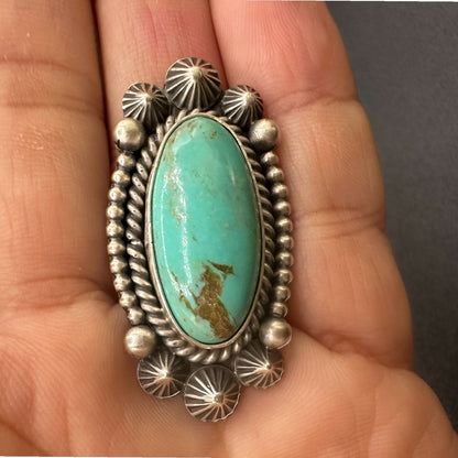 Medium Oval Cabochon Ring  – Sterling Silver and Genuine Turquoise -  Authentic Handmade Native American – Max Calladitto