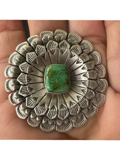Large Round Cabochon Ring  – Multi Layer Floral Sterling Silver and Genuine Turquoise -  Authentic Handmade Native American – Leroy James
