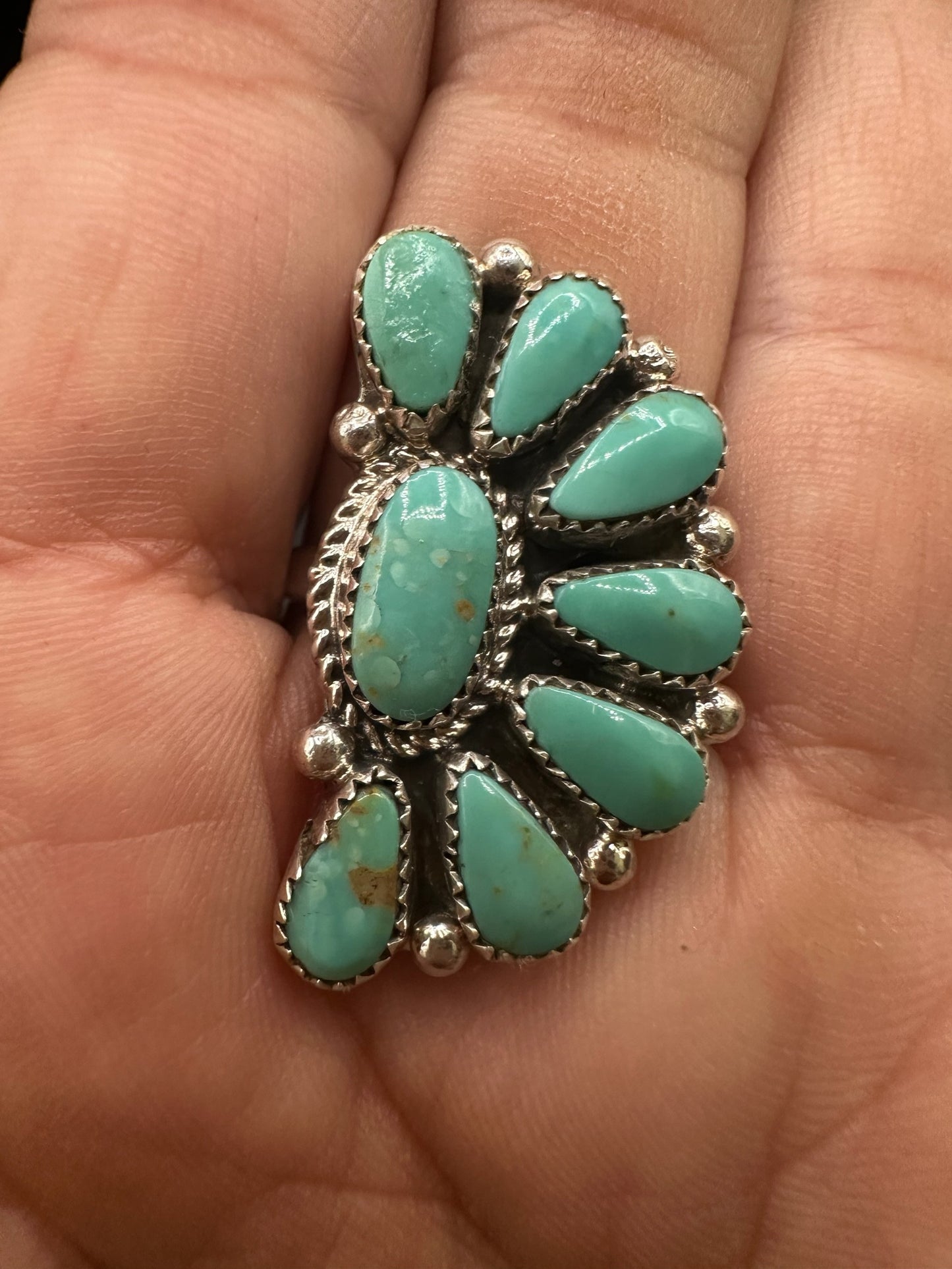 Medium Half Cluster Ring  – Sterling Silver and Genuine Turquoise -  Authentic Handmade Native American – Arthur J. Williams