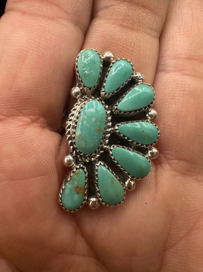 Medium Half Cluster Ring  – Sterling Silver and Genuine Turquoise -  Authentic Handmade Native American – Arthur J. Williams