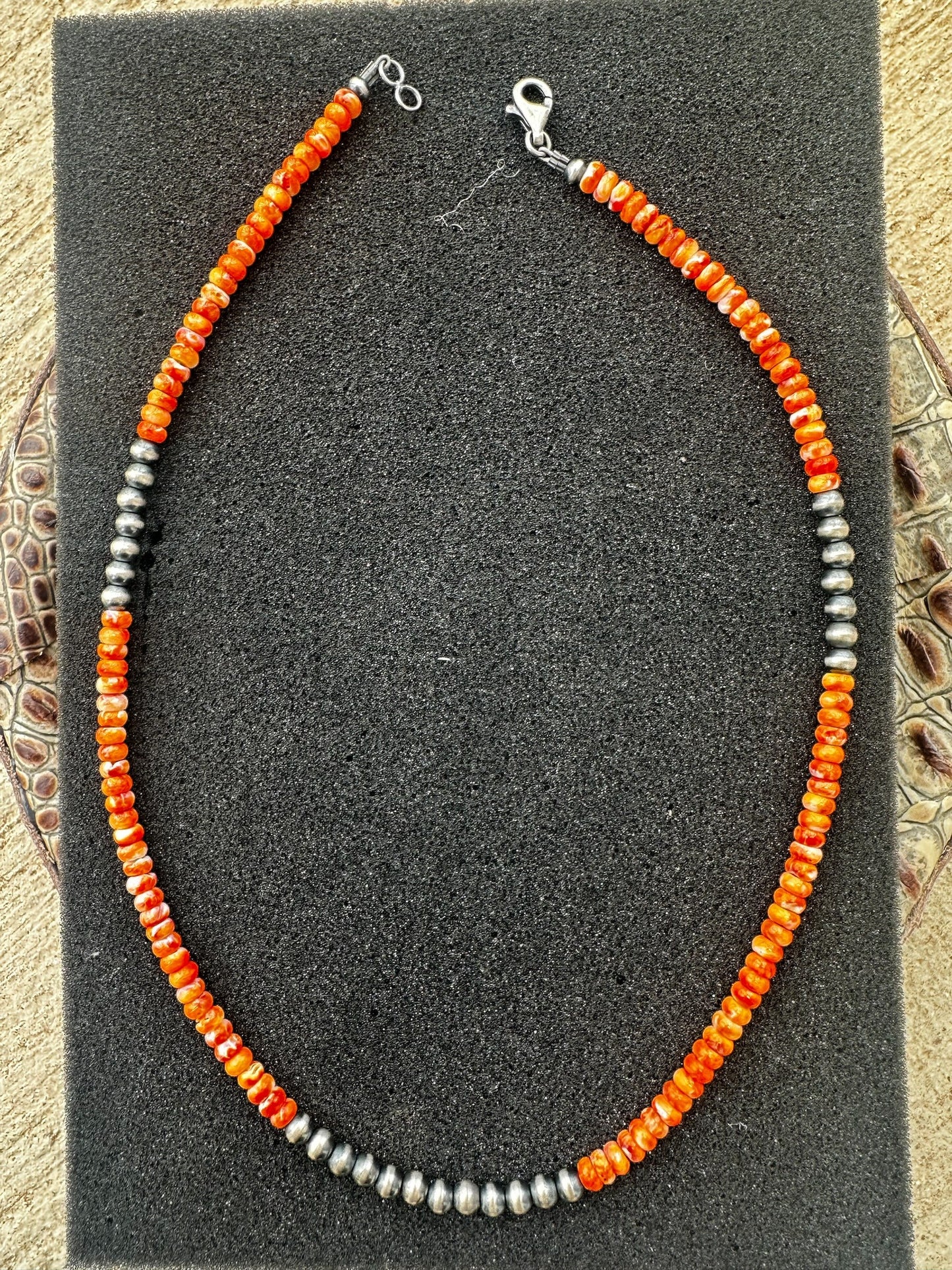 5MM Heishe Necklace - Spiny Oyster Rondelles and Sterling Silver Pearls  - Hand Strung Native American