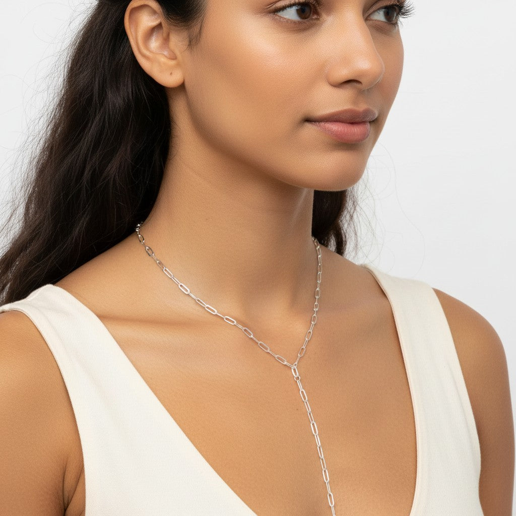 Long Paperclip Lariat Necklace – Silver Plated, Nickel Free -  Fashion Jewelry
