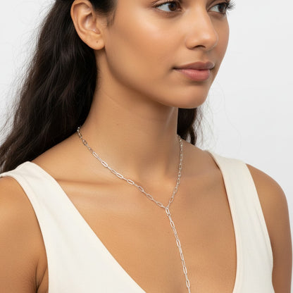 Long Paperclip Lariat Necklace – Silver Plated, Nickel Free -  Fashion Jewelry