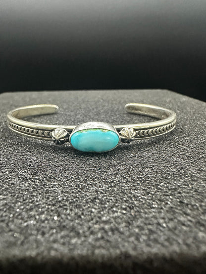 Dainty Skinny Stacker Cuff Bracelet – Sterling Silver and Turquoise-  Authentic Native American Handmade – June Defauito – Longhorn Luster LLC