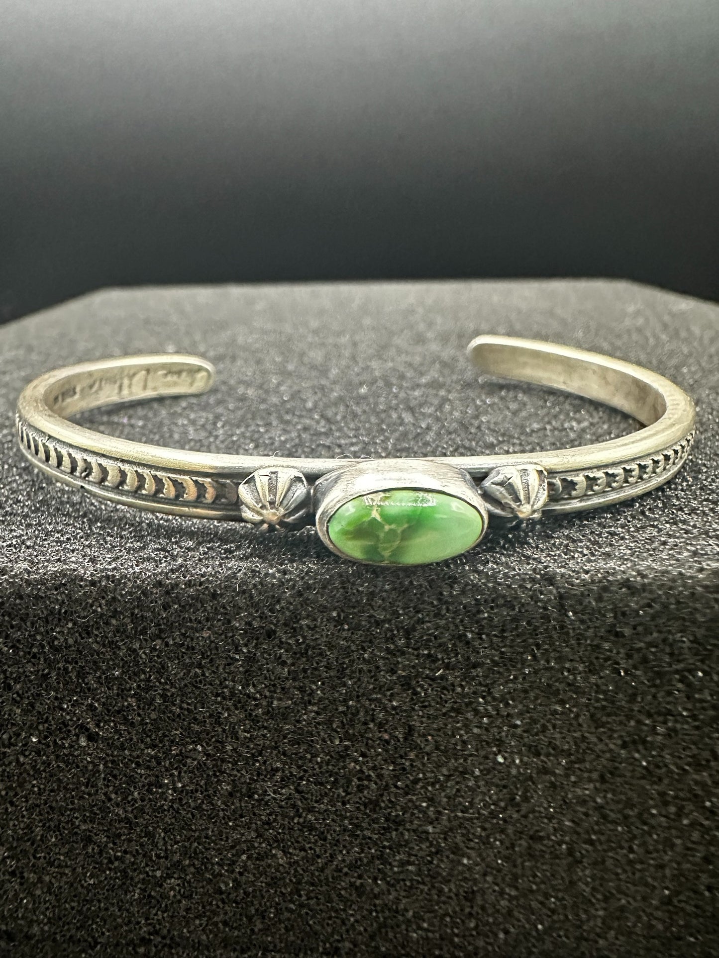 Dainty Skinny Stacker Cuff Bracelet – Sterling Silver and Turquoise-  Authentic Native American Handmade – June Defauito – Longhorn Luster LLC