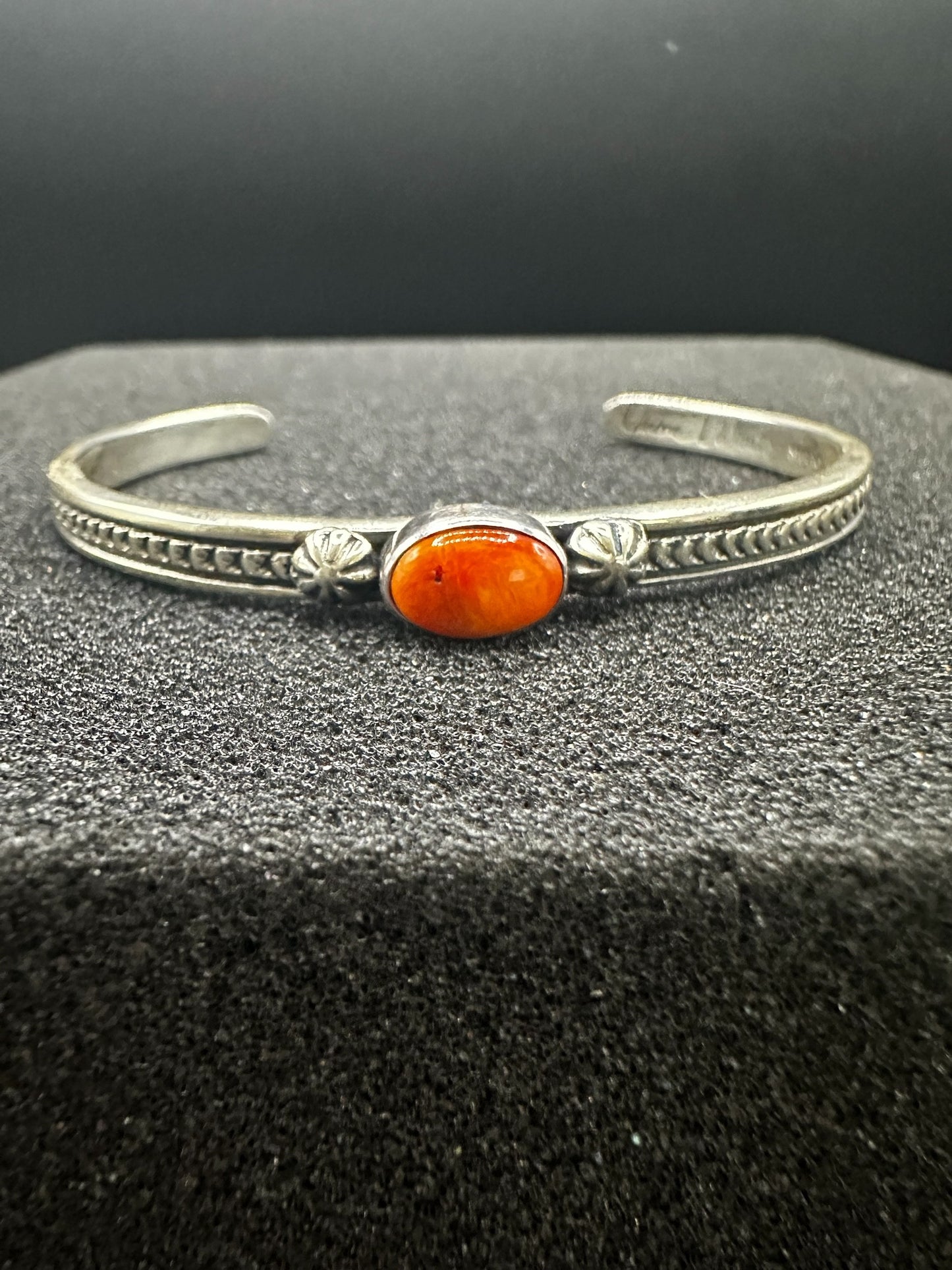 Dainty Skinny Stacker Cuff Bracelet – Sterling Silver and Turquoise-  Authentic Native American Handmade – June Defauito – Longhorn Luster LLC