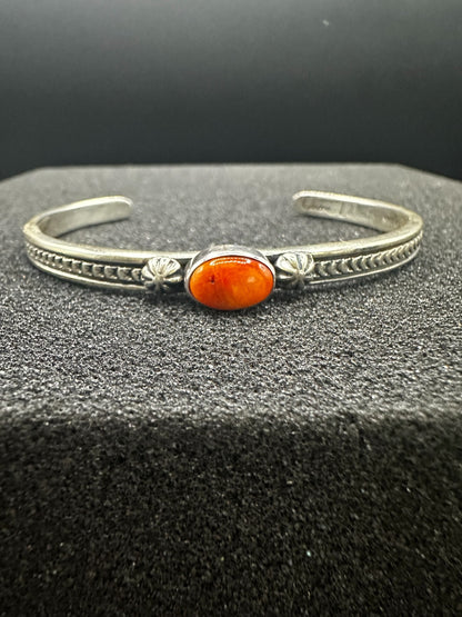 Dainty Skinny Stacker Cuff Bracelet – Sterling Silver and Turquoise-  Authentic Native American Handmade – June Defauito – Longhorn Luster LLC