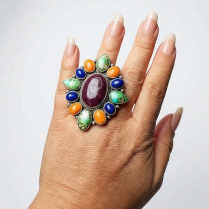 Eloise Richards - Multi Stone Cluster Ring - Handmade Native Navajo