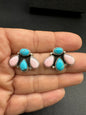Medium Quarter Cluster Stud Earrings – Sterling Silver,  Genuine Turquoise and Queen Pink Conch -  Authentic Native American Handmade – Marcella James - Made in USA
