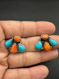 Medium Quarter Cluster Stud Earrings – Sterling Silver,  Genuine Turquoise and Spiny Oyster -  Authentic Native American Handmade – Marcella James - Made in USA