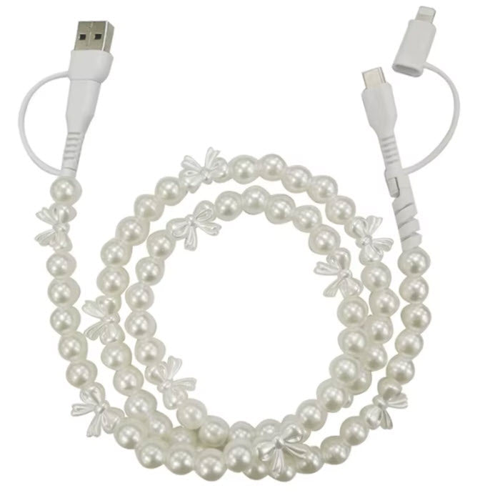 Upgrade 4-in-1 Multi-Function Chargers Pearl Design Charging Kit for Computer and All Phones - 1 meter Length