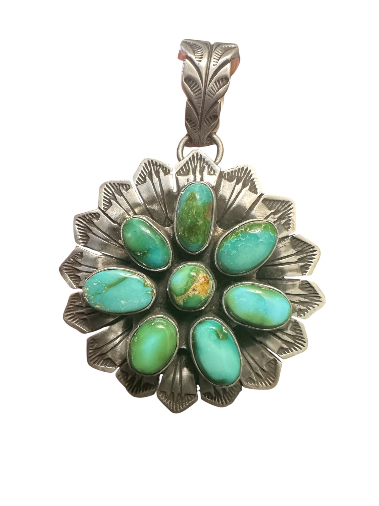 Pat Yazzie - Cluster Pendant - Turquoise and Sterling Silver - Handcrafted Native American